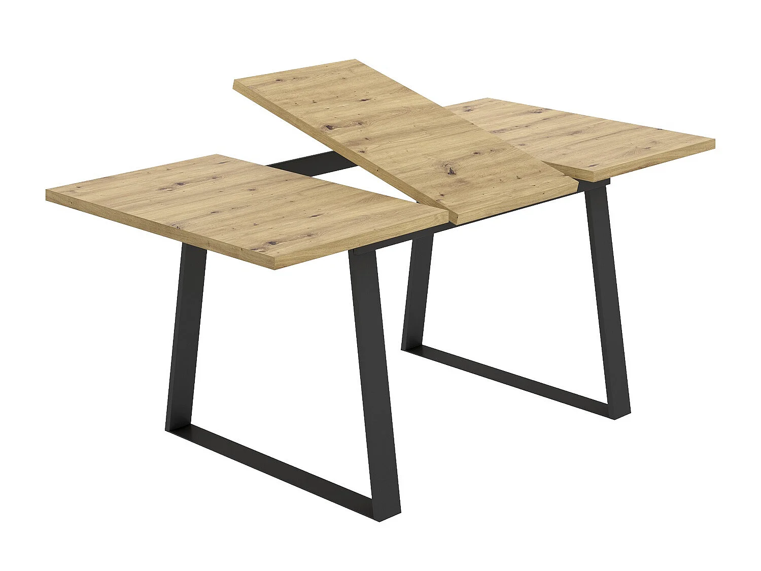 Table à manger extensible en bois coloris chêne avec pieds en métal noir - Longueur 120-160 x Profondeur 90 x Hauteur 75 cm