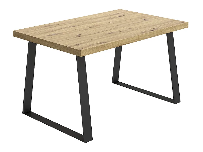 Table à manger extensible en bois coloris chêne avec pieds en métal noir - Longueur 120-160 x Profondeur 90 x Hauteur 75 cm