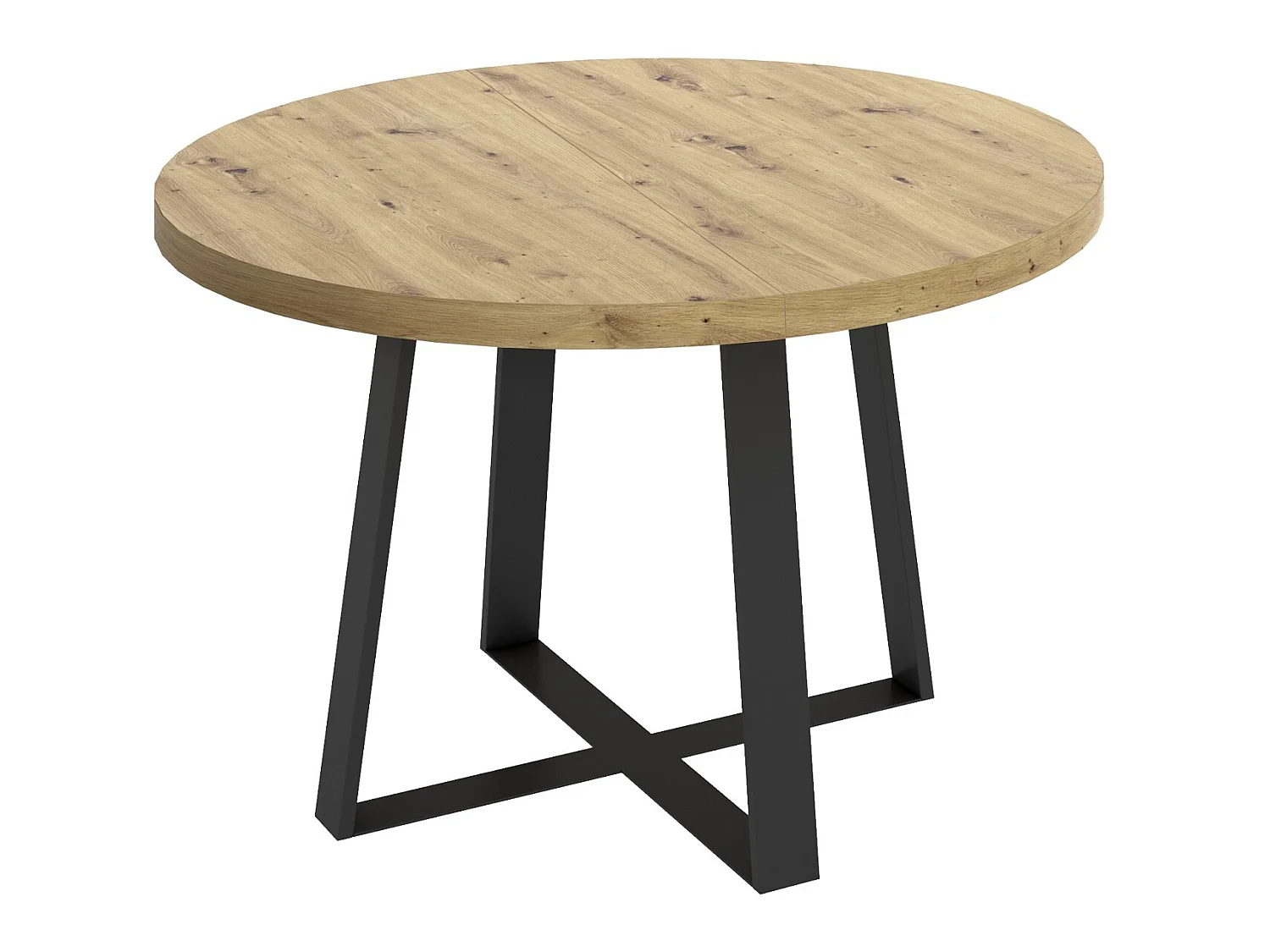 Table à manger ronde extensible en Panneaux de particules avec pieds en métal graphite - Longueur 110-158 x Profondeur 110 x Hauteur 77 cm