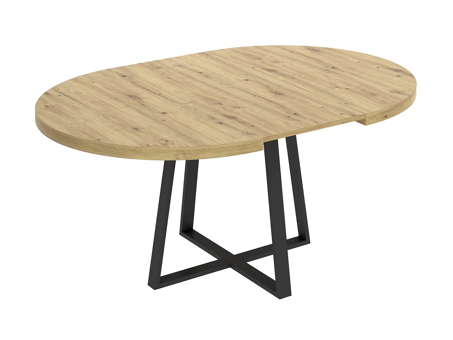 Table à manger ronde extensible en Panneaux de particules avec pieds en métal graphite - Longueur 110-158 x Profondeur 110 x Hauteur 77 cm