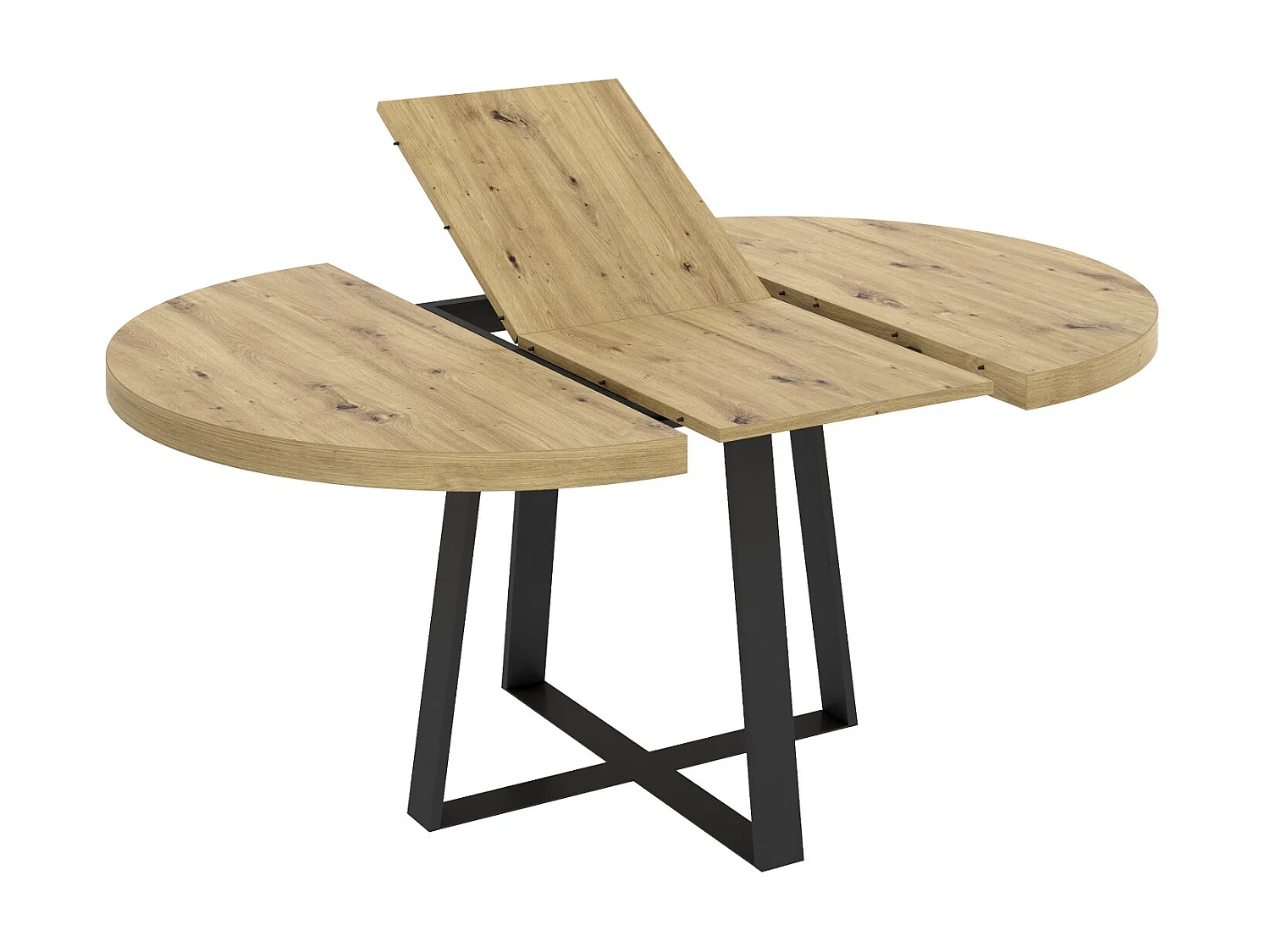 Table à manger ronde extensible en Panneaux de particules avec pieds en métal graphite - Longueur 110-158 x Profondeur 110 x Hauteur 77 cm