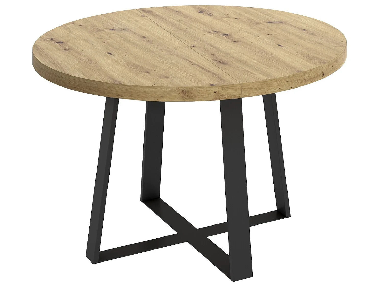 Table à manger ronde extensible en Panneaux de particules avec pieds en métal graphite - Longueur 110-158 x Profondeur 110 x Hauteur 77 cm