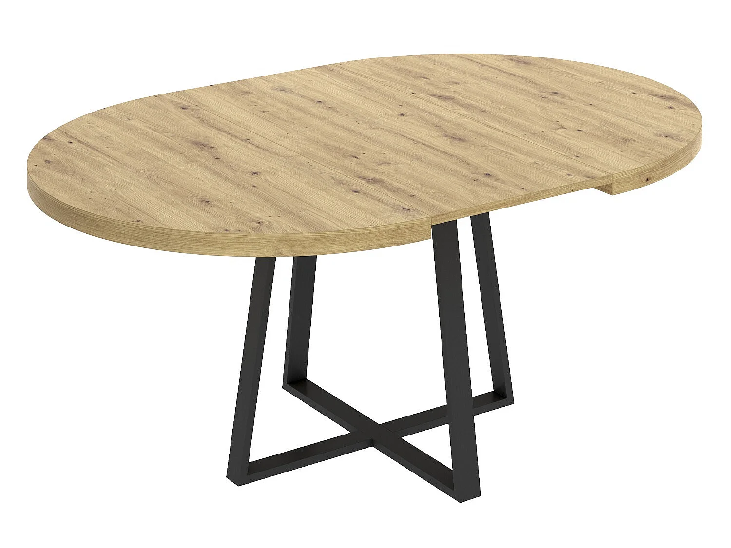 Table à manger ronde extensible en Panneaux de particules avec pieds en métal graphite - Longueur 110-158 x Profondeur 110 x Hauteur 77 cm