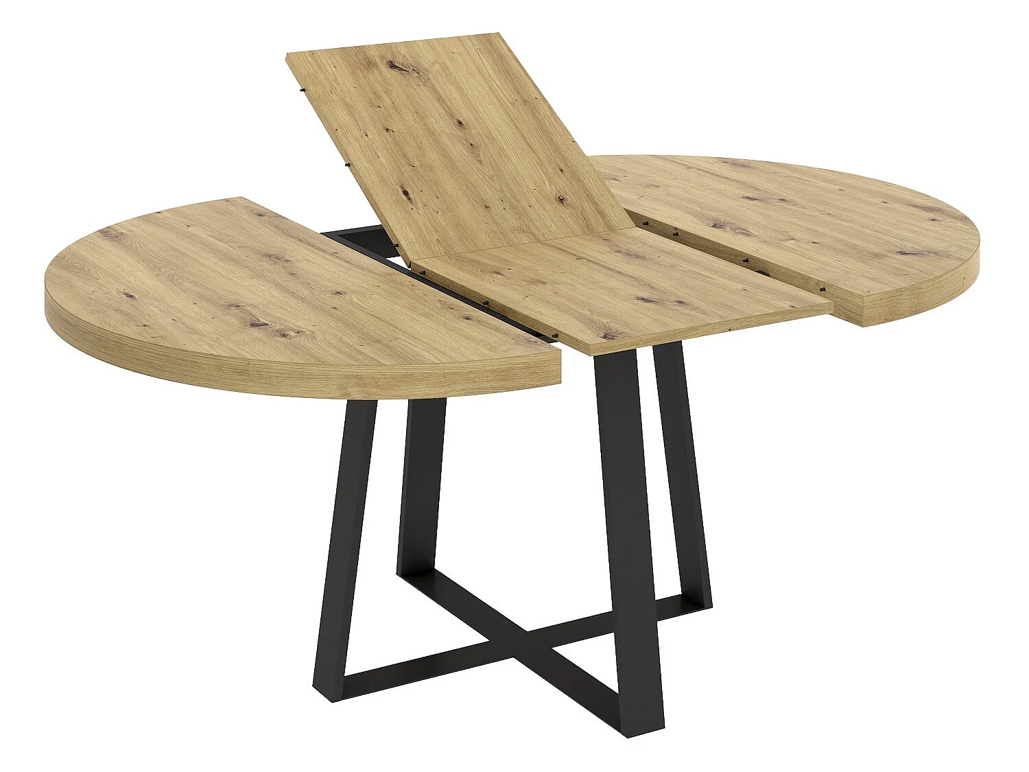 Table à manger ronde extensible en Panneaux de particules avec pieds en métal graphite - Longueur 110-158 x Profondeur 110 x Hauteur 77 cm