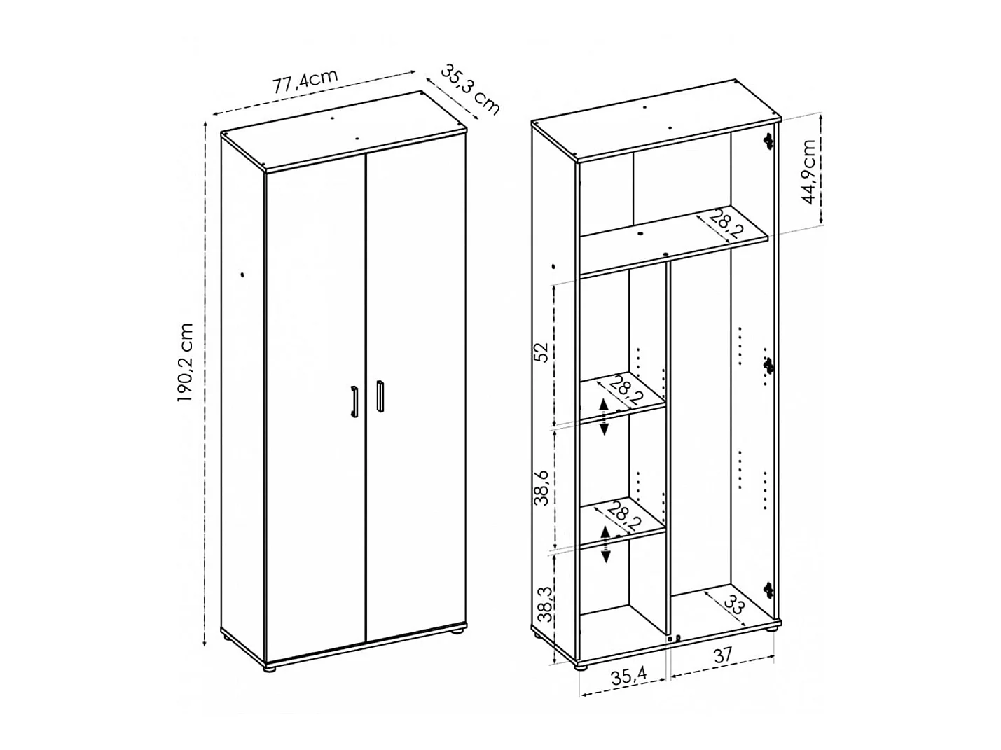Armoire en panneaux de particules mélaminés coloris chêne naturel - Longueur 77.4 x Profondeur 35.3 x Hauteur 190.2 cm