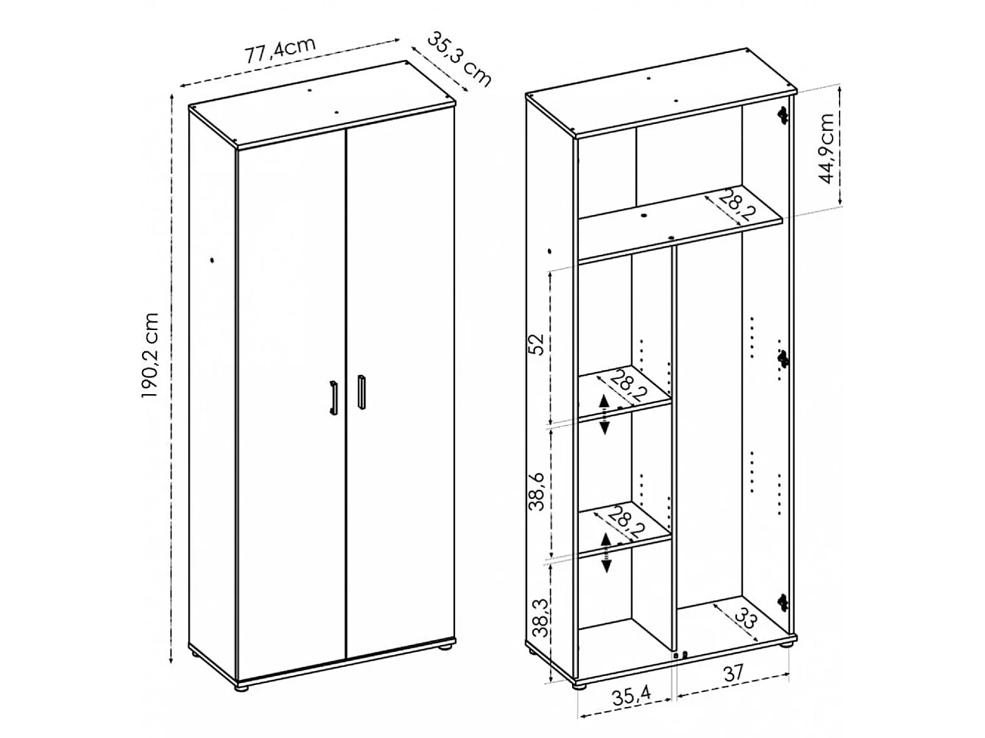 Armoire en panneaux de particules mélaminés coloris chêne naturel - Longueur 77.4 x Profondeur 35.3 x Hauteur 190.2 cm
