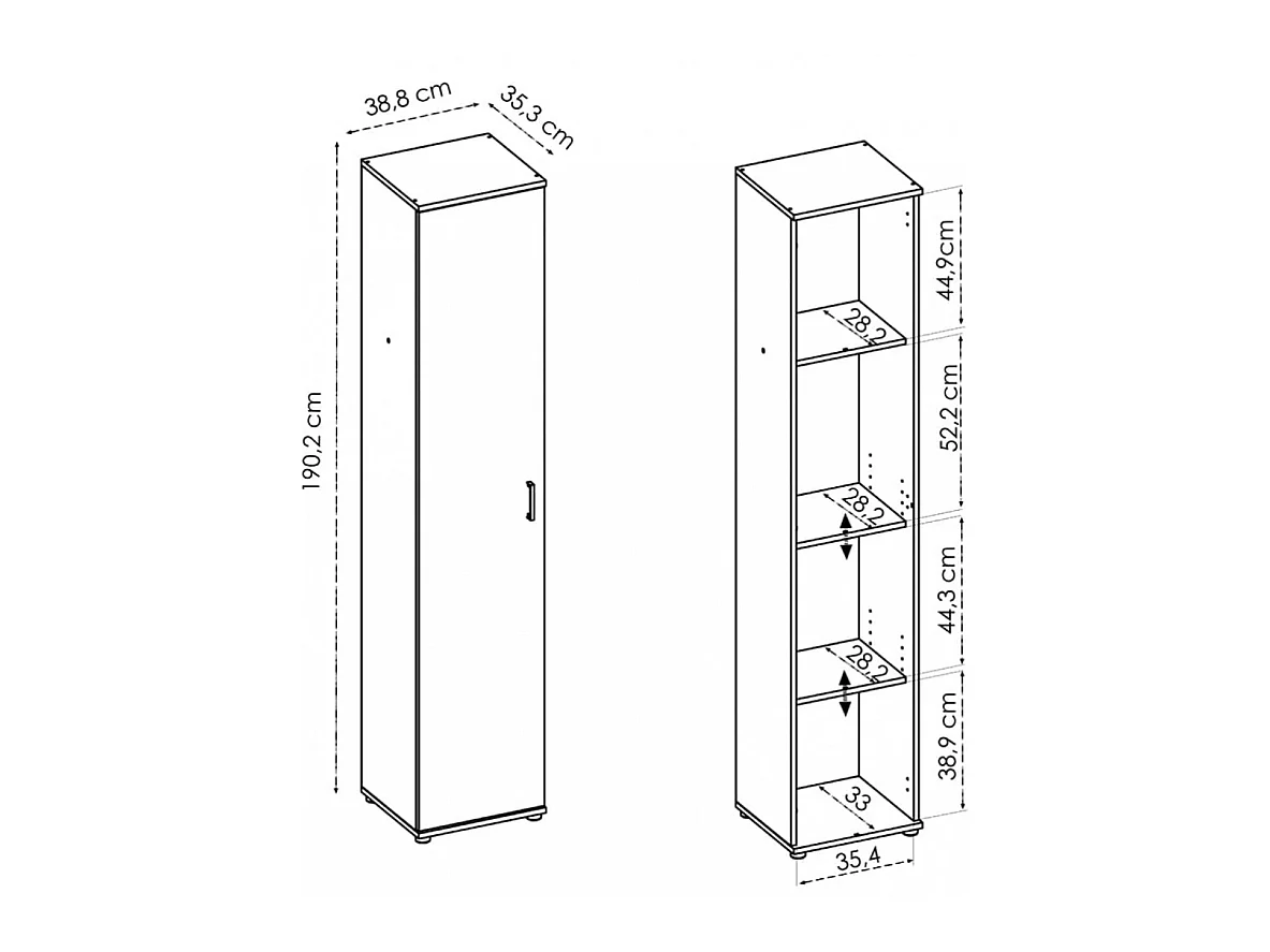 Armoire en panneaux de particules mélaminés coloris chêne naturel - Longueur 38.8 x Profondeur 35.3 x Hauteur 190.2 cm