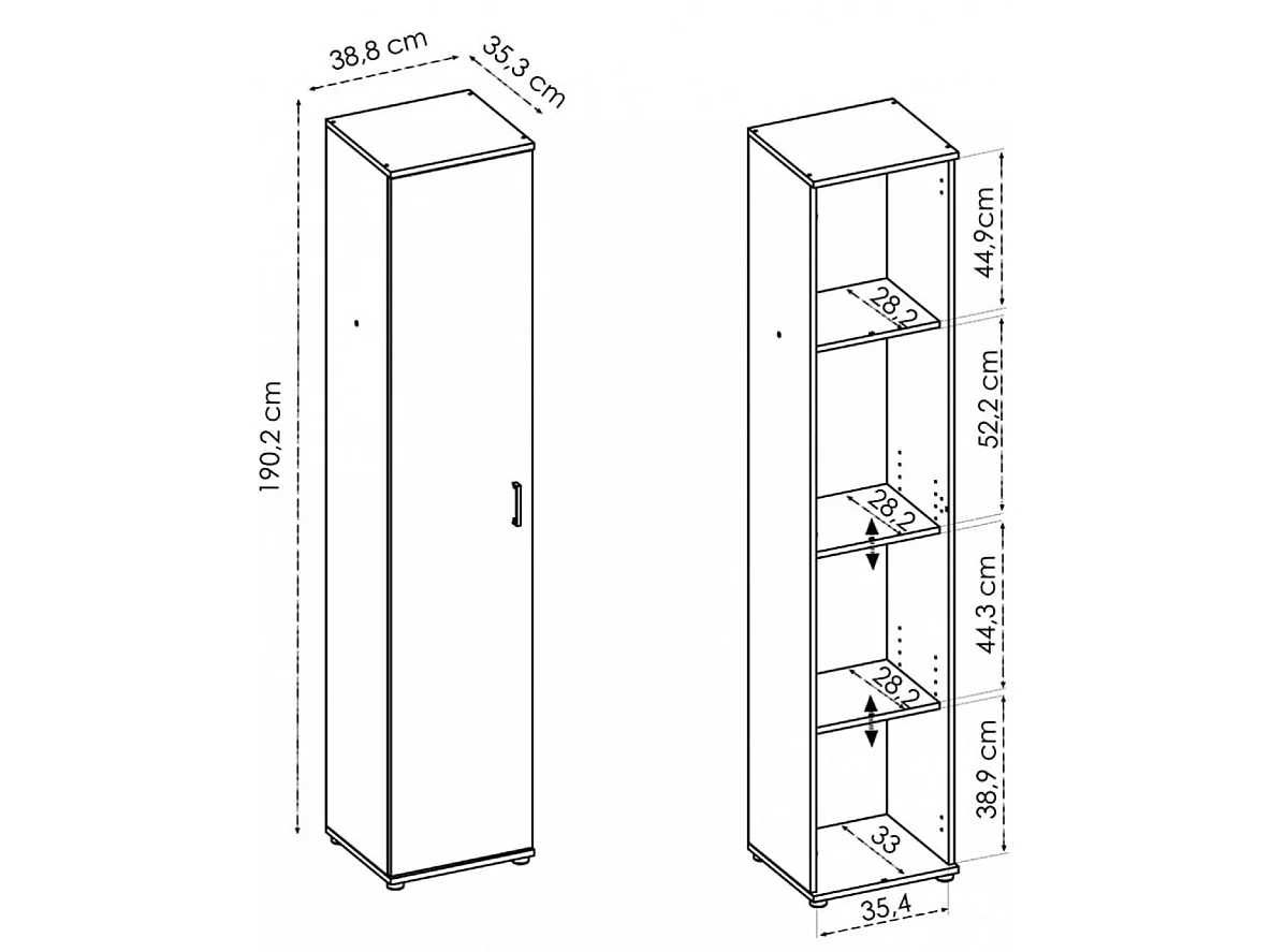 Armoire en panneaux de particules mélaminés coloris chêne naturel - Longueur 38.8 x Profondeur 35.3 x Hauteur 190.2 cm