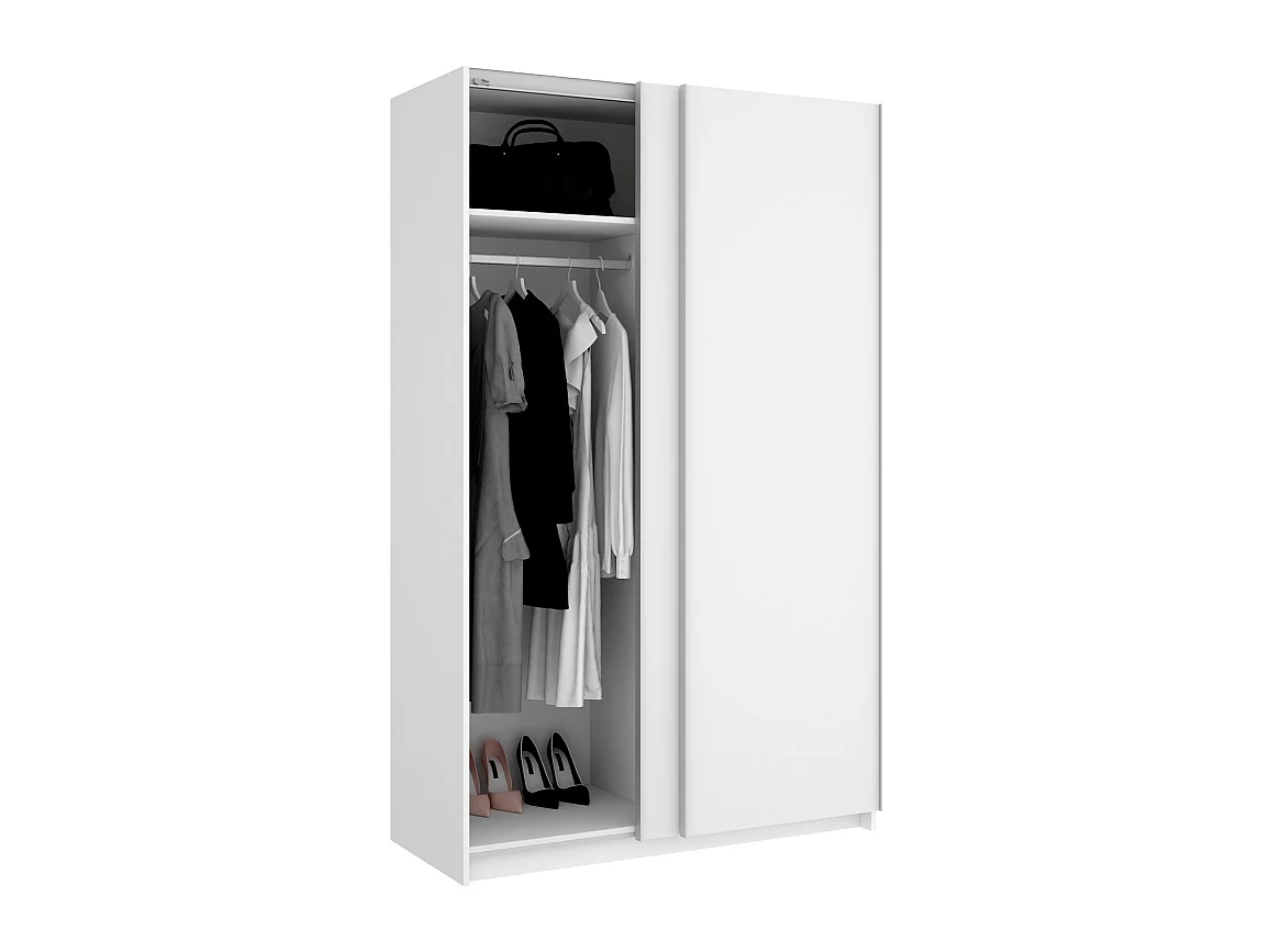 Armoire avec 2 portes coulissantes en panneau de particules mélaminés coloris blanc-Longueur 120 x Profondeur 58 x Hauteur 200cm