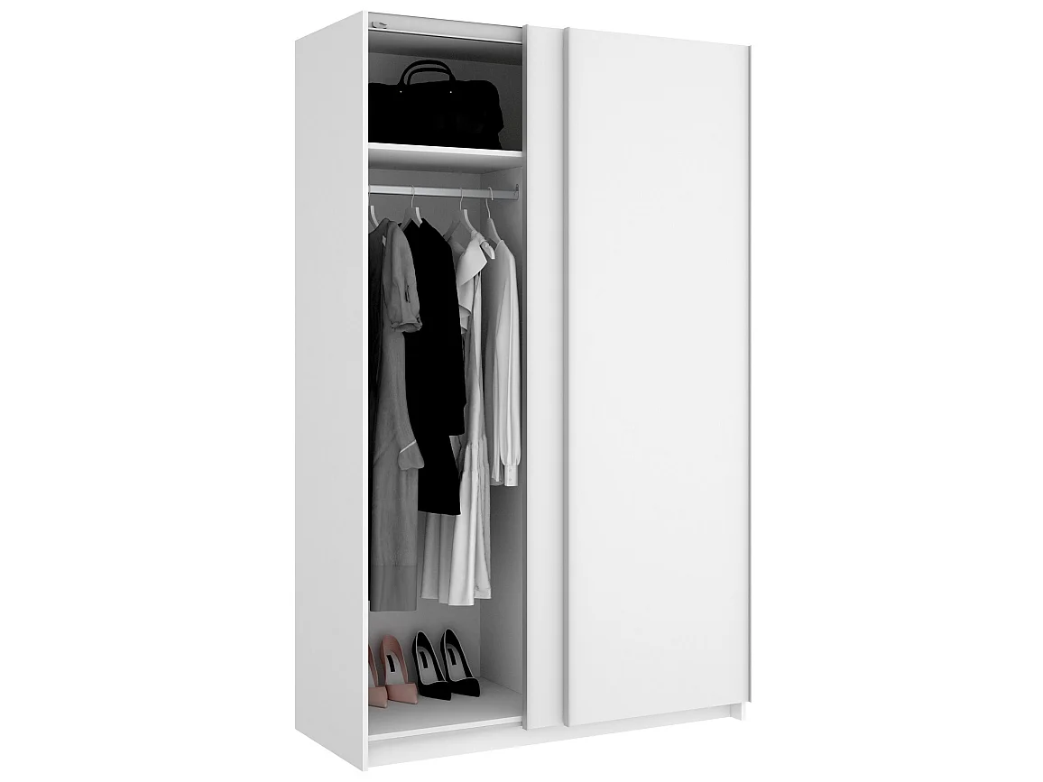 Armoire avec 2 portes coulissantes en panneau de particules mélaminés coloris blanc-Longueur 120 x Profondeur 58 x Hauteur 200cm