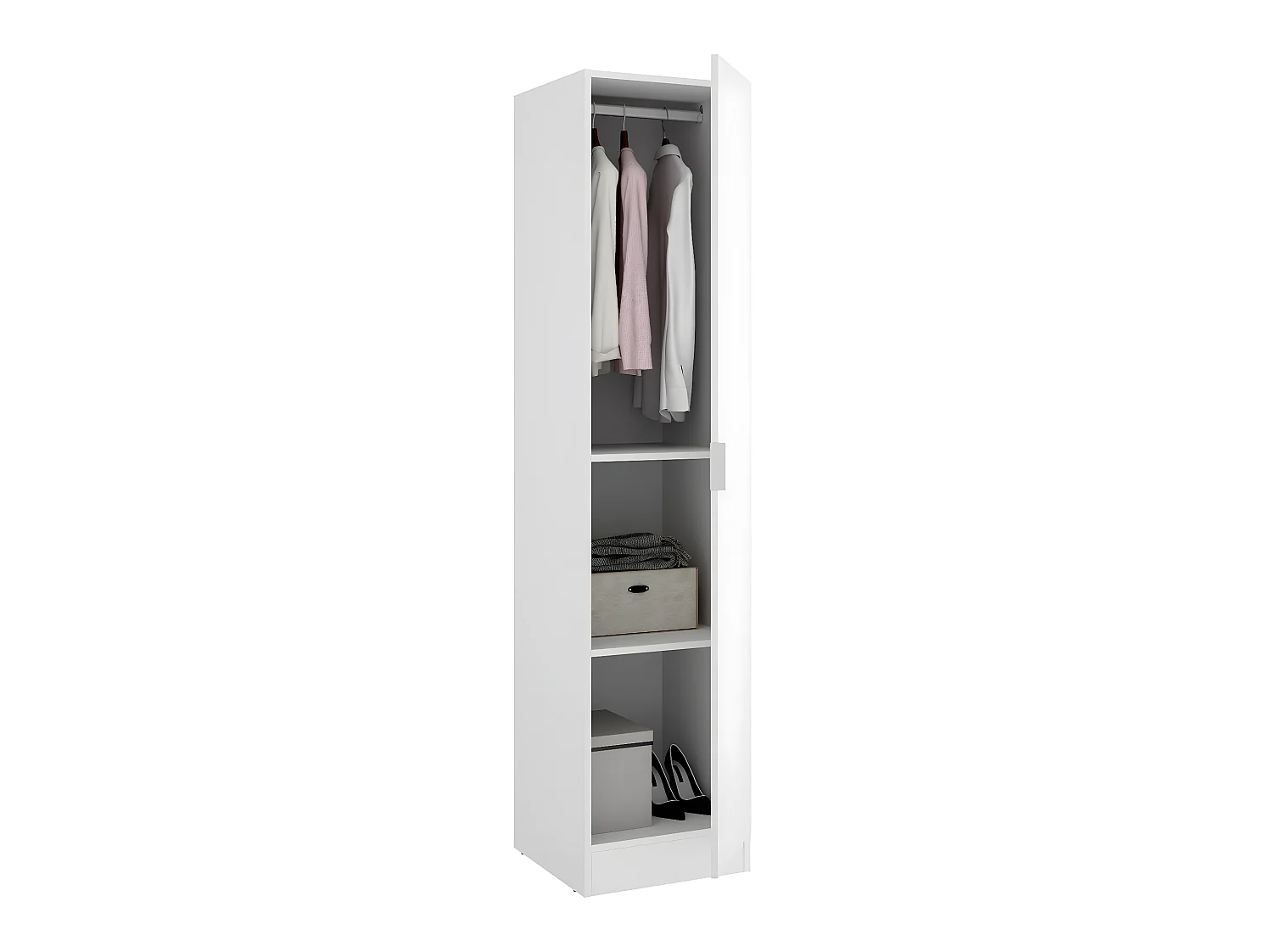 Armoire étroite avec porte en panneaux de particules mélaminés coloris blanc - Longueur 41 x Profondeur 52 x Hauteur 184 cm