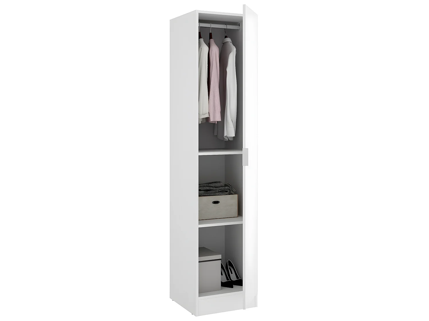 Armoire étroite avec porte en panneaux de particules mélaminés coloris blanc - Longueur 41 x Profondeur 52 x Hauteur 184 cm