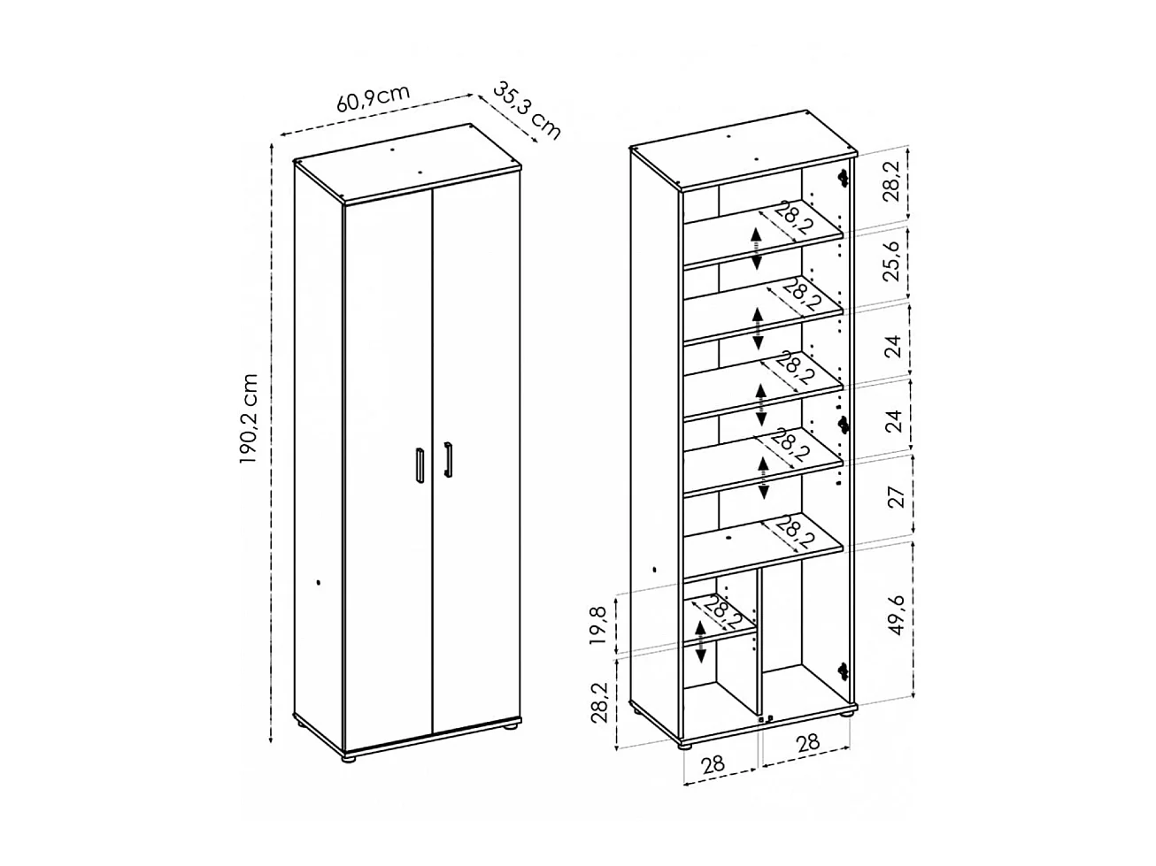 Armoire en panneaux de particules mélaminés coloris chêne naturel - Longueur 60.9 x Profondeur 35.3 x Hauteur 190.2 cm