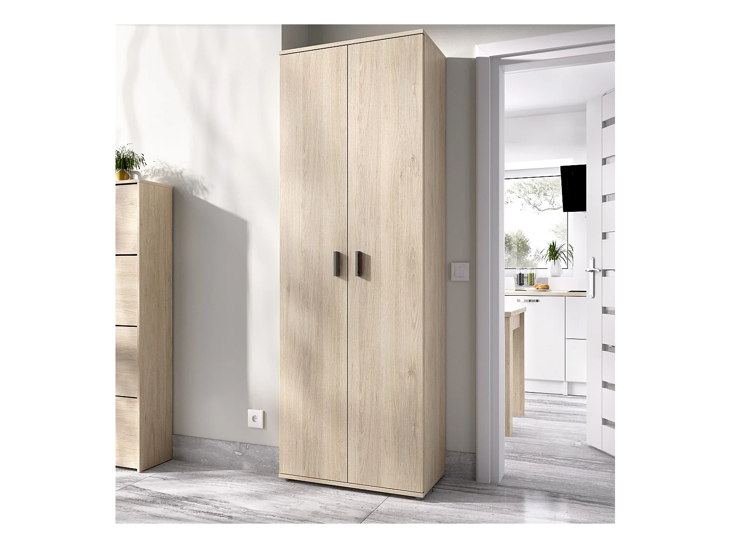 Armoire en panneaux de particules mélaminés coloris chêne naturel - Longueur 60.9 x Profondeur 35.3 x Hauteur 190.2 cm