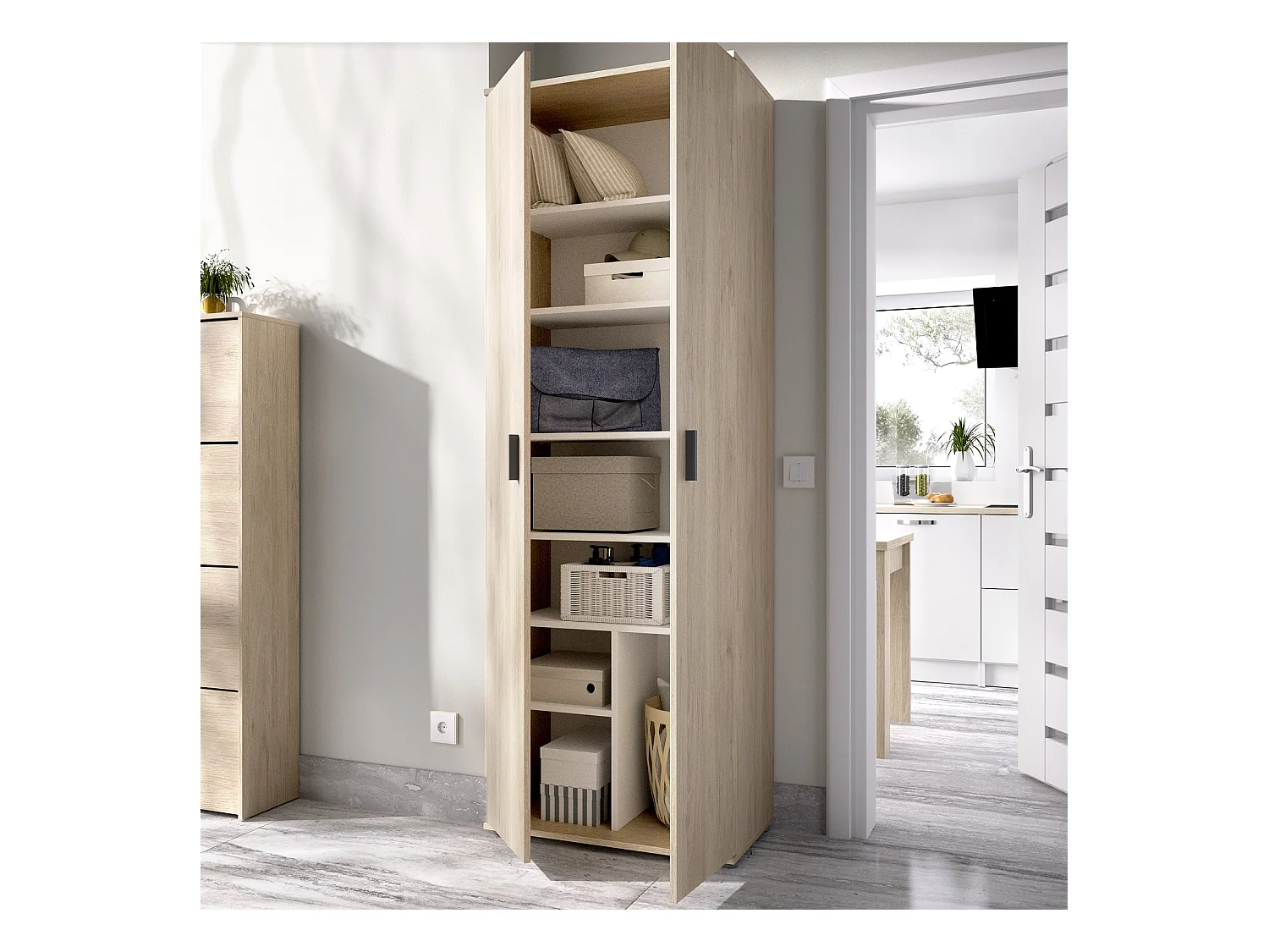 Armoire en panneaux de particules mélaminés coloris chêne naturel - Longueur 60.9 x Profondeur 35.3 x Hauteur 190.2 cm