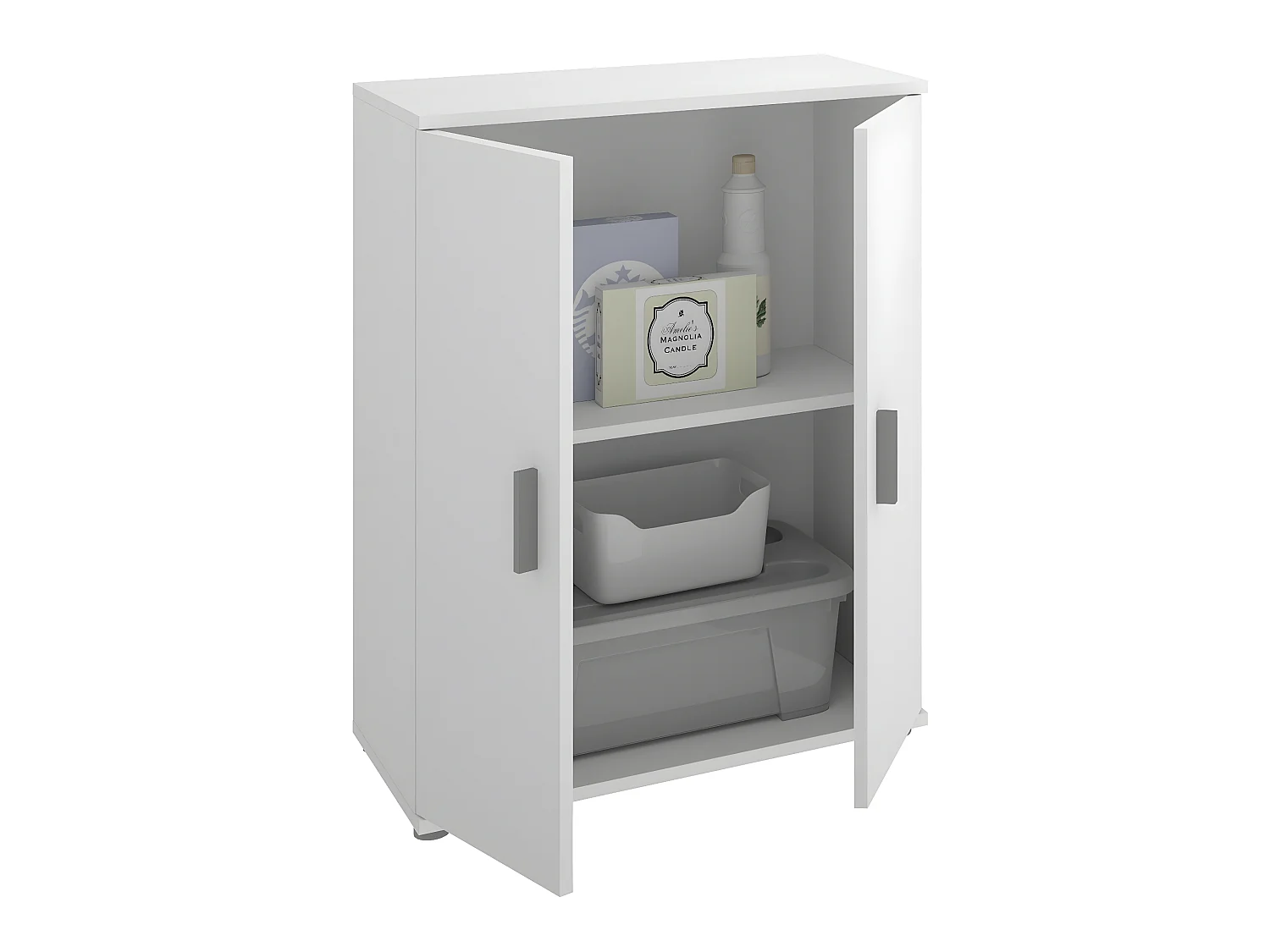 Meuble bas avec 2 portes en panneaux de particules mélaminés coloris blanc - Longueur 60.9 x Profondeur 35 x Hauteur 83.8 cm
