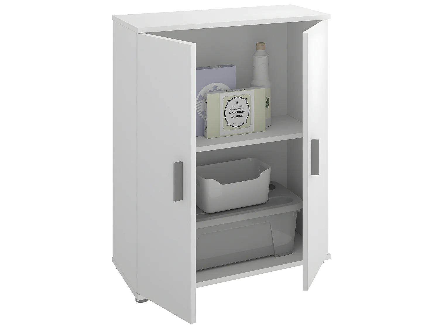 Meuble bas avec 2 portes en panneaux de particules mélaminés coloris blanc - Longueur 60.9 x Profondeur 35 x Hauteur 83.8 cm