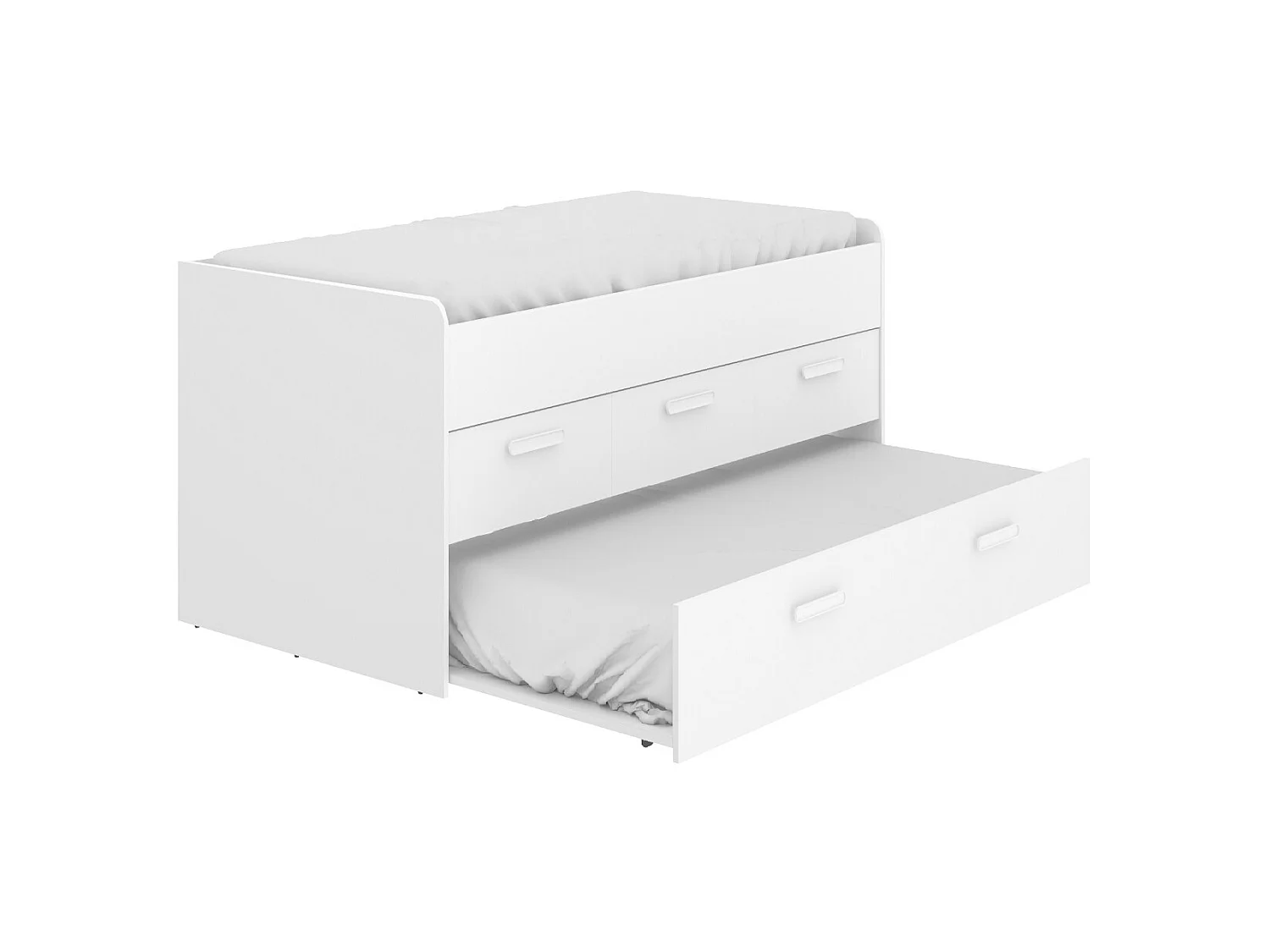 Lit gigogne double 90 x 190 cm en mélamine coloris blanc avec 3 tiroirs - Longueur 194.3 x Profondeur 95 x Hauteur 67.5 cm