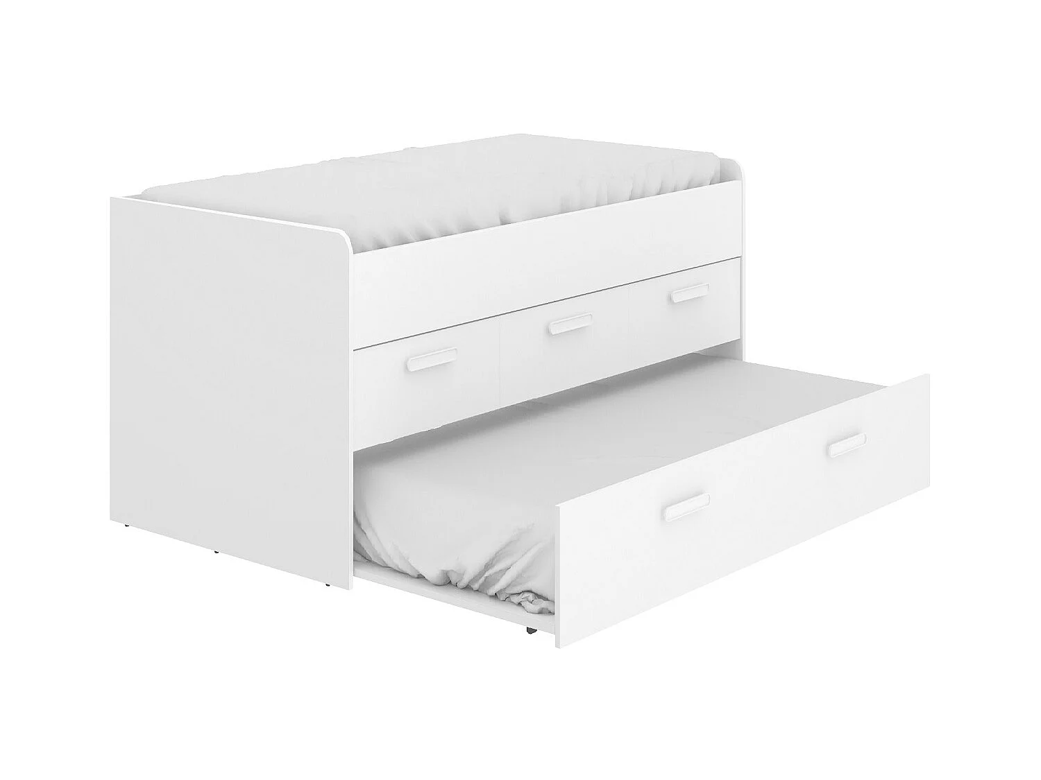 Lit gigogne double 90 x 190 cm en mélamine coloris blanc avec 3 tiroirs - Longueur 194.3 x Profondeur 95 x Hauteur 67.5 cm