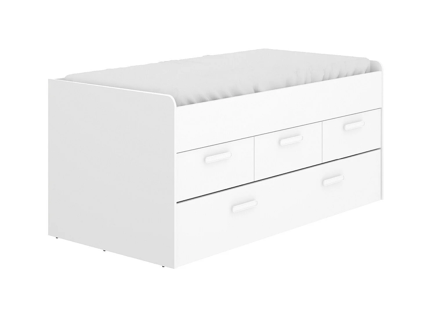 Lit gigogne double 90 x 190 cm en mélamine coloris blanc avec 3 tiroirs - Longueur 194.3 x Profondeur 95 x Hauteur 67.5 cm