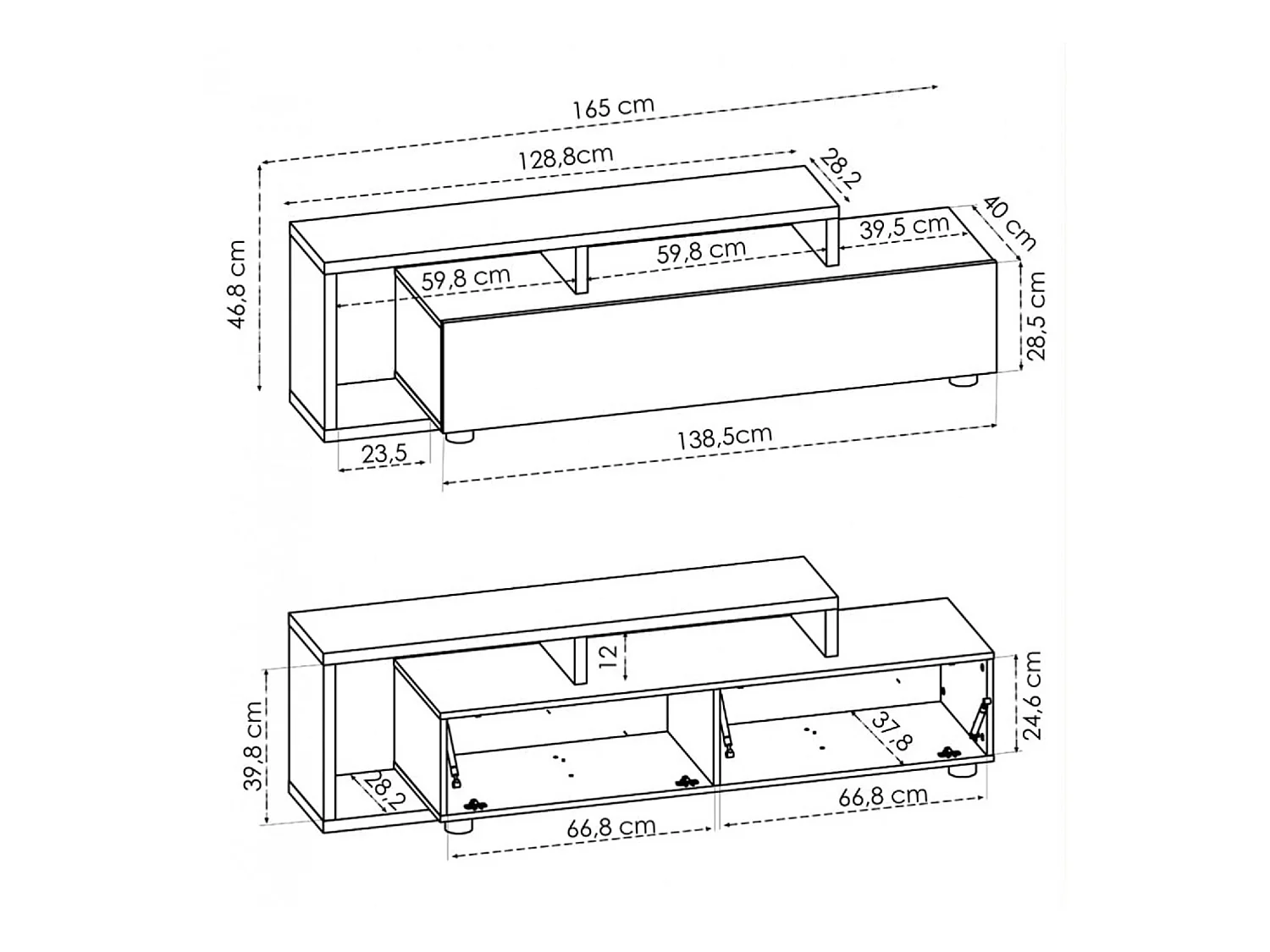 Meuble TV en panneaux de particules mélaminés coloris chêne / gris graphite - Longueur 165 x Profondeur 40 x Hauteur 46.8 cm