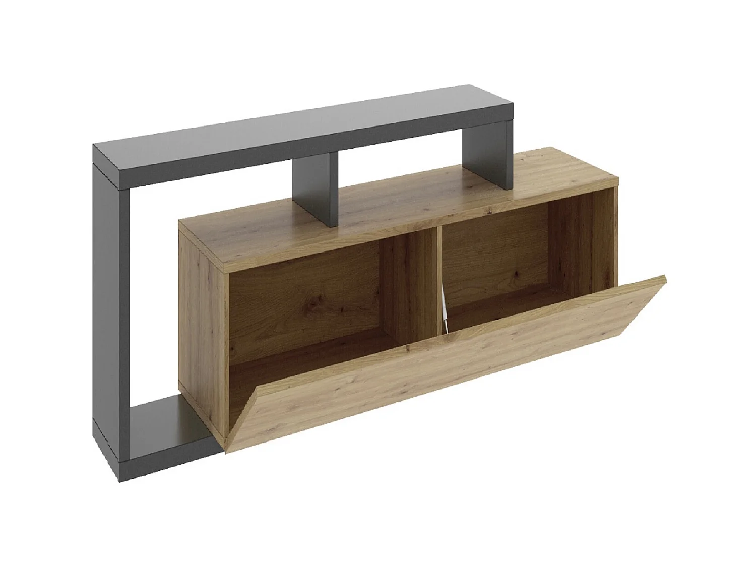 Meuble TV en panneaux de particules mélaminés coloris chêne / gris graphite - Longueur 165 x Profondeur 40 x Hauteur 46.8 cm