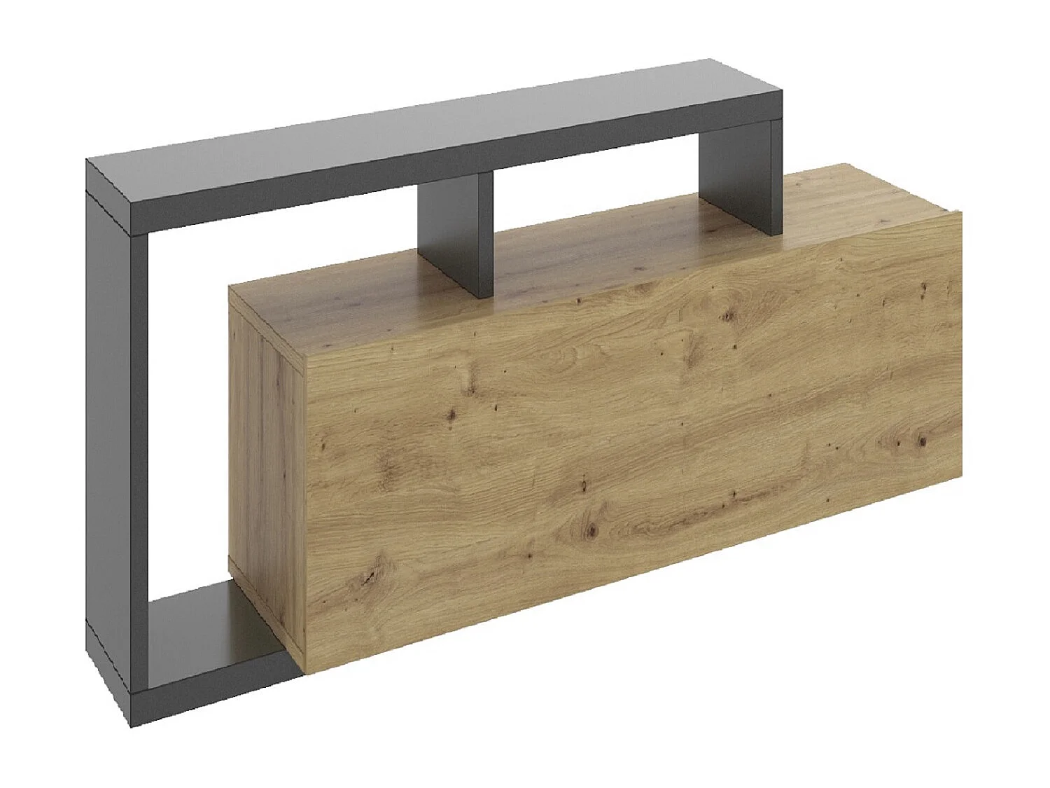 Meuble TV en panneaux de particules mélaminés coloris chêne / gris graphite - Longueur 165 x Profondeur 40 x Hauteur 46.8 cm