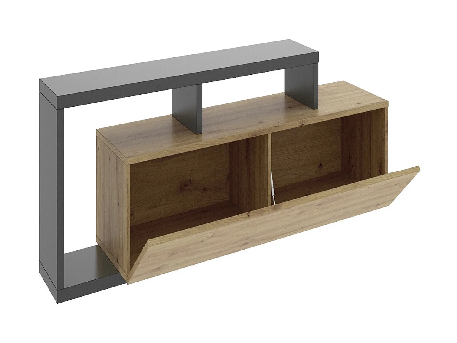 Meuble TV en panneaux de particules mélaminés coloris chêne / gris graphite - Longueur 165 x Profondeur 40 x Hauteur 46.8 cm