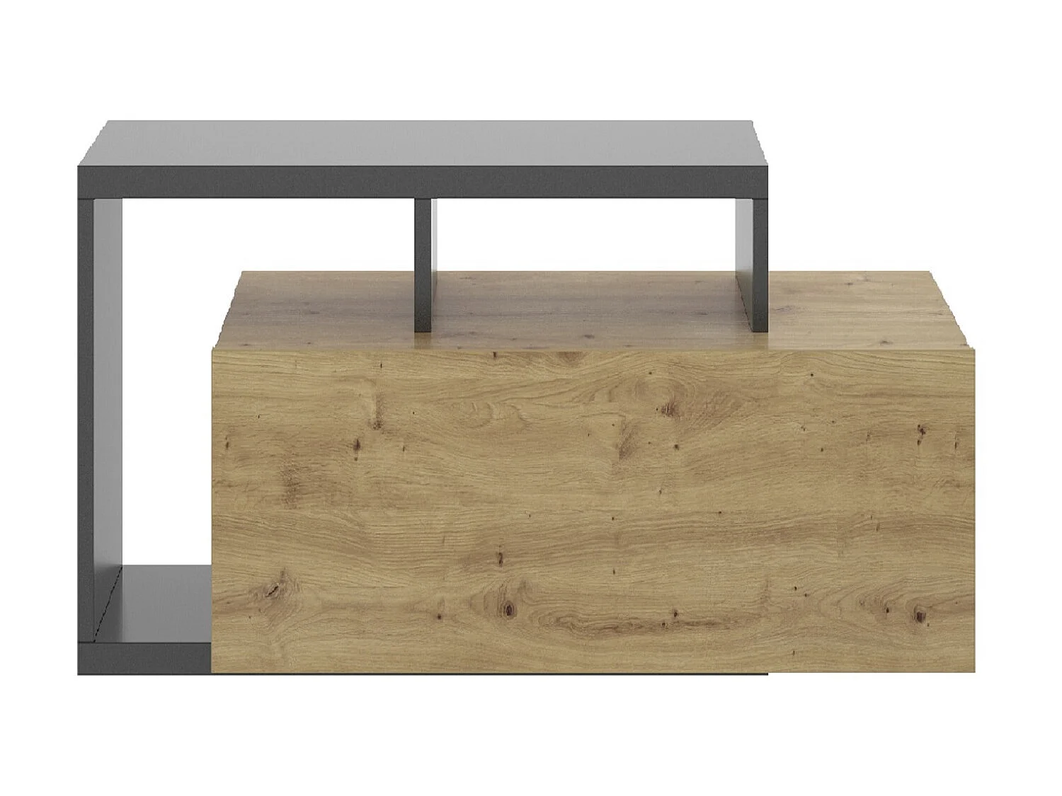 Meuble TV en panneaux de particules mélaminés coloris chêne / gris graphite - Longueur 165 x Profondeur 40 x Hauteur 46.8 cm