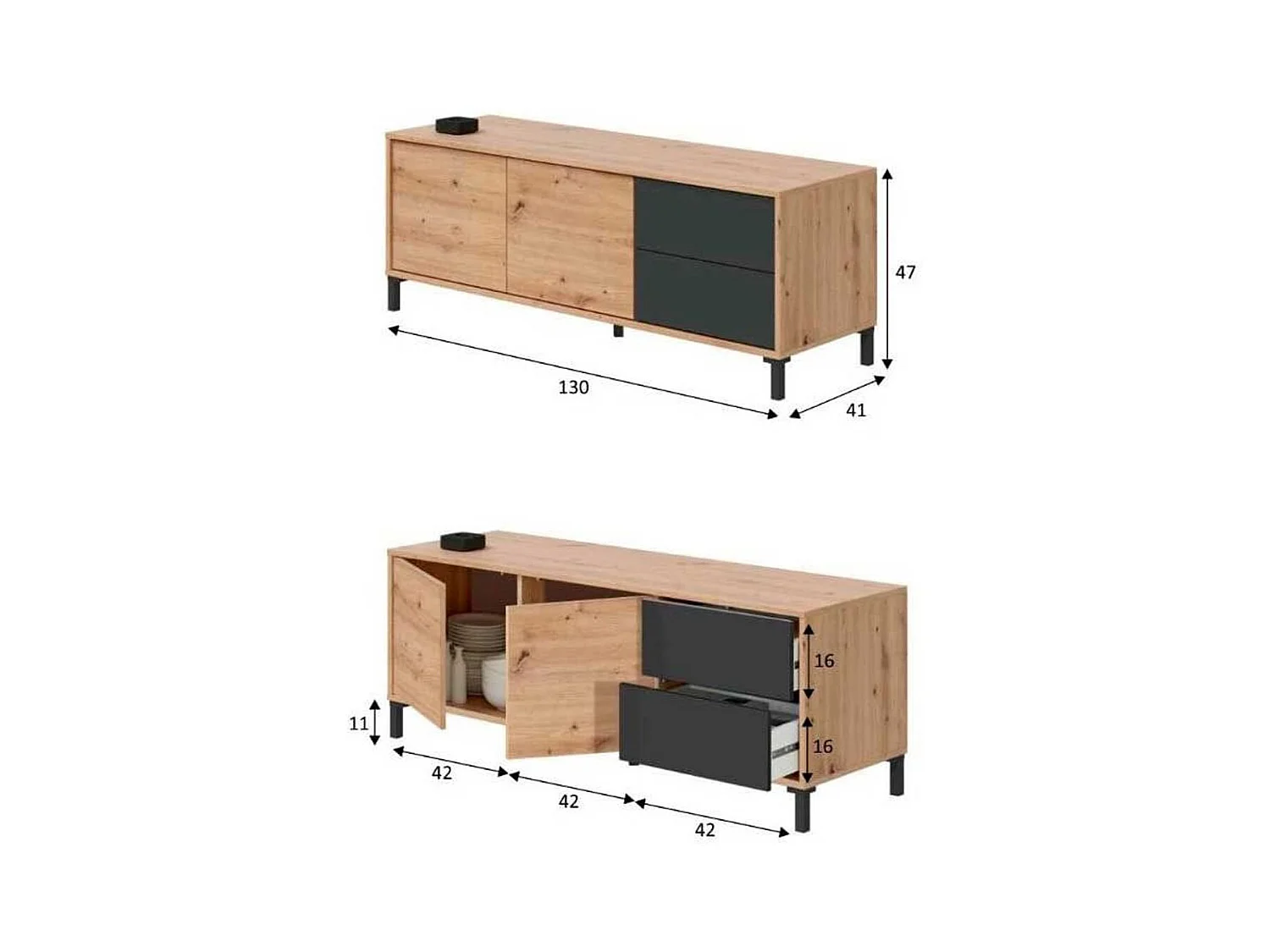 Meuble TV 2 portes et 2 tiroirs Brooklyn - L130 cm