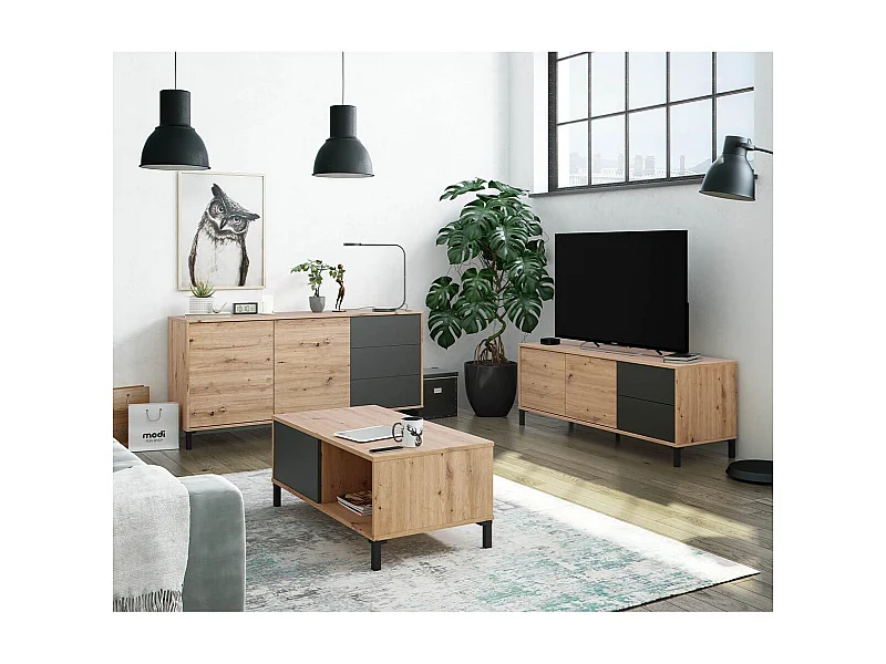 Meuble TV 2 portes et 2 tiroirs Brooklyn - L130 cm