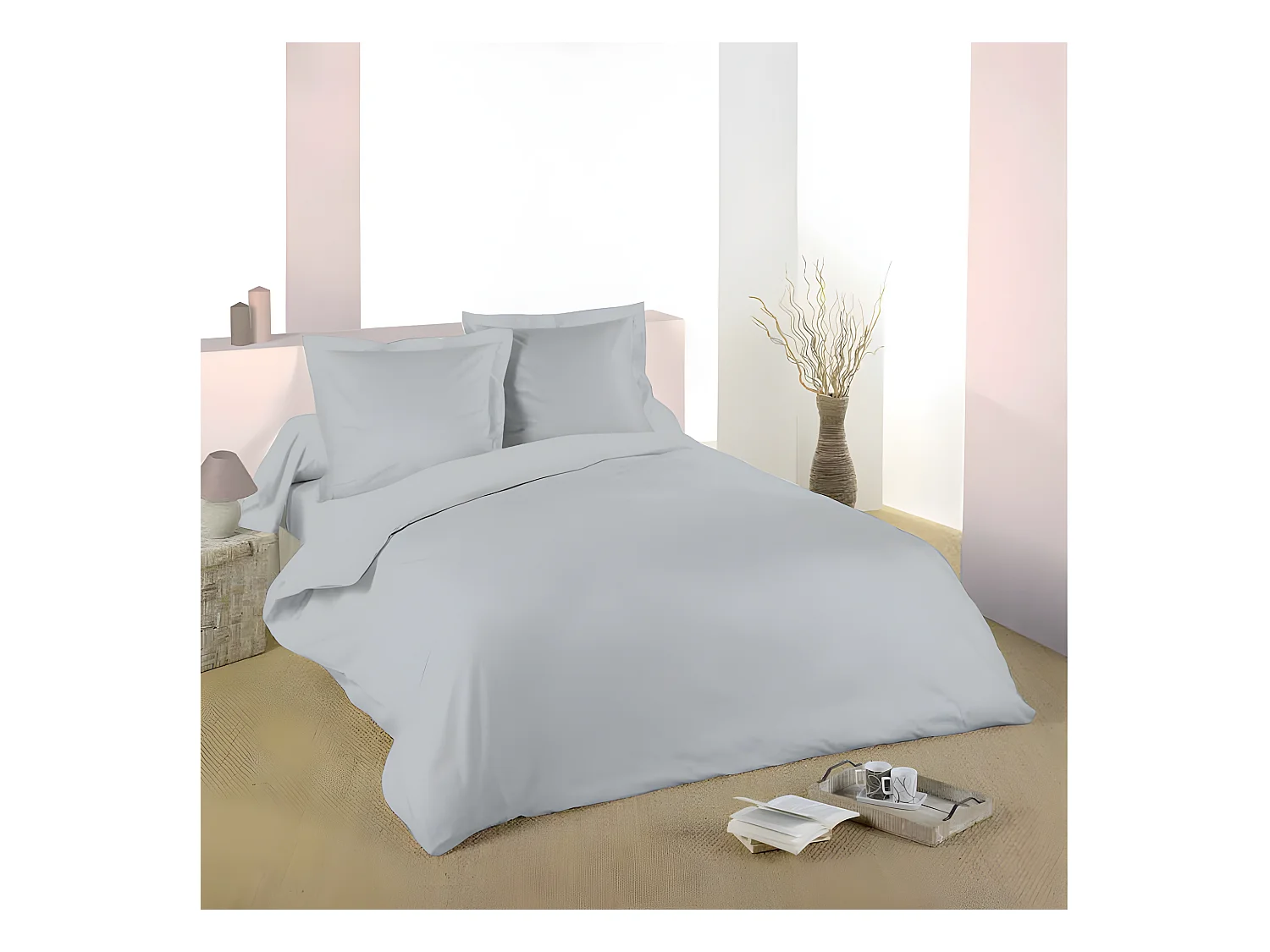 Housse De Couette Gris Clair 260 X 240 Cm / 100% Coton / 57 Fils/cm² Pour Lit 2 Places "king Size"