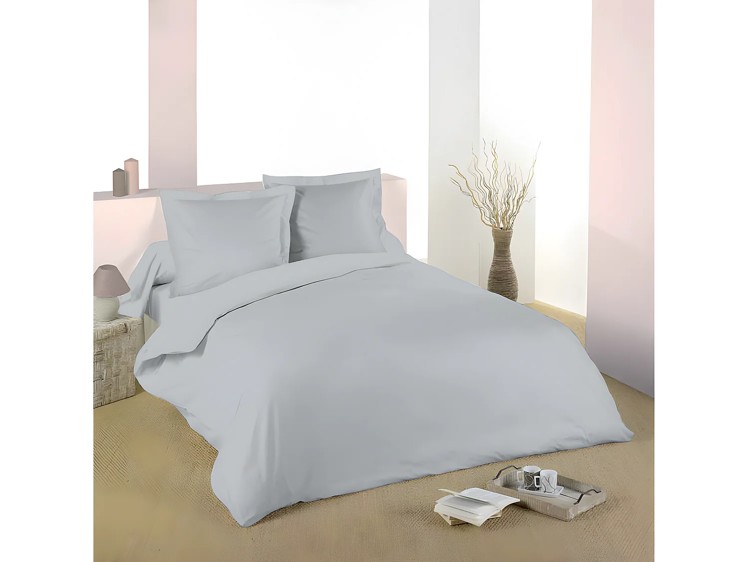 Housse De Couette Gris Clair 260 X 240 Cm / 100% Coton / 57 Fils/cm² Pour Lit 2 Places "king Size"