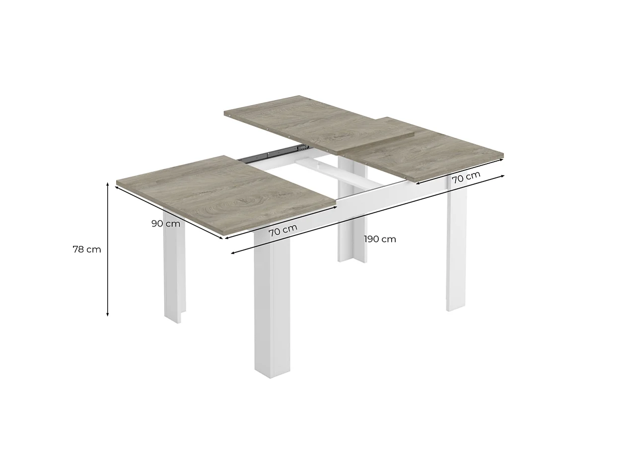 Table à manger THEA extensible L140-190cm - Blanc et béton