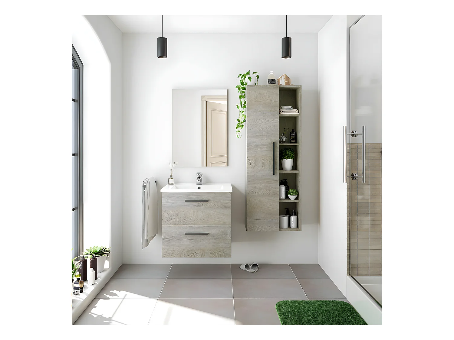 Colonne suspendue 1 porte avec 5 niches de rangement H135 cm