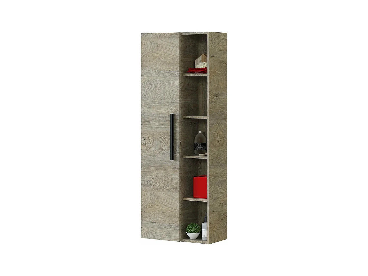 Colonne suspendue 1 porte avec 5 niches de rangement H135 cm