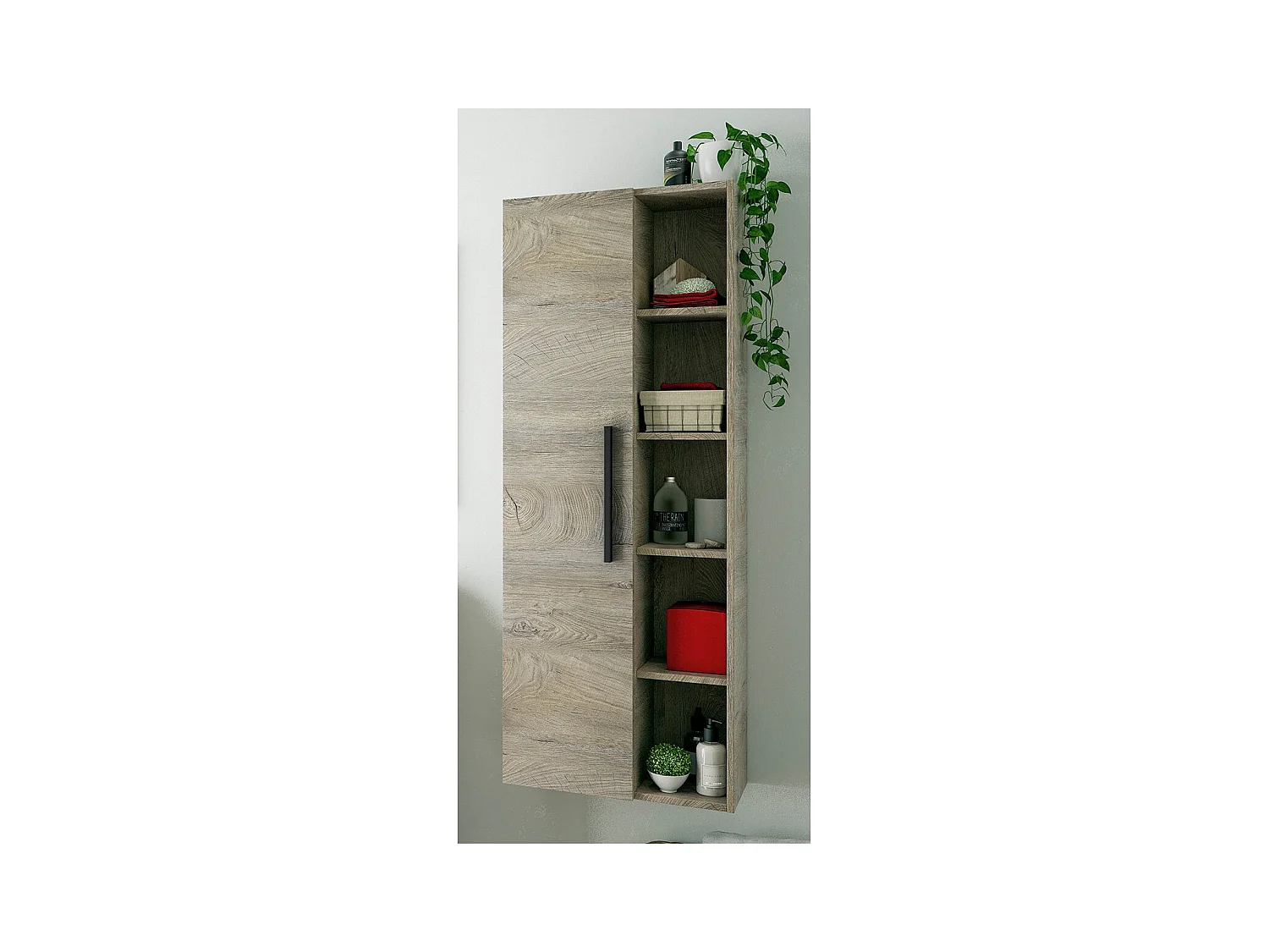 Colonne suspendue 1 porte avec 5 niches de rangement H135 cm