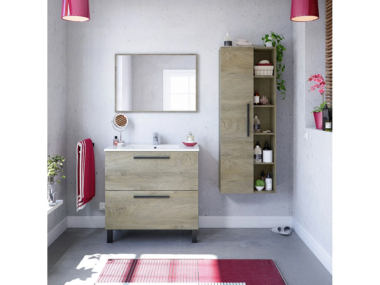 Colonne suspendue 1 porte avec 5 niches de rangement H135 cm
