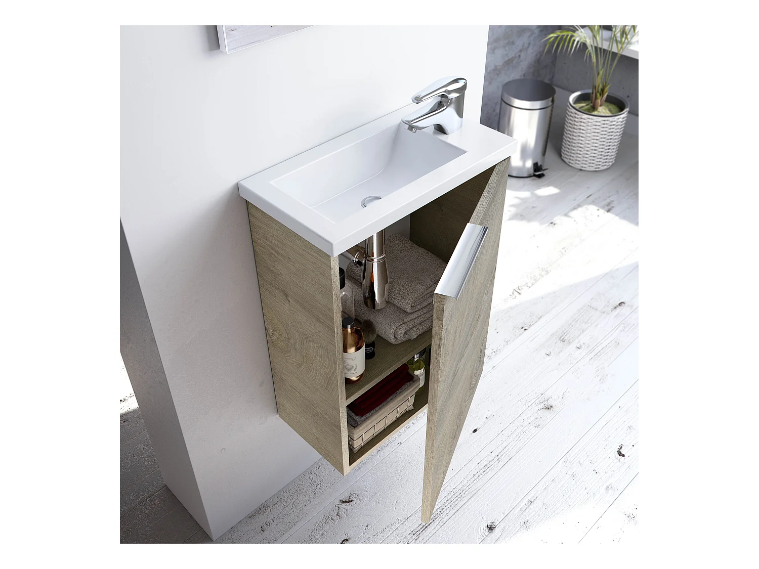 Meuble De Salle De Bain Avec Miroir Et Vasque Oak