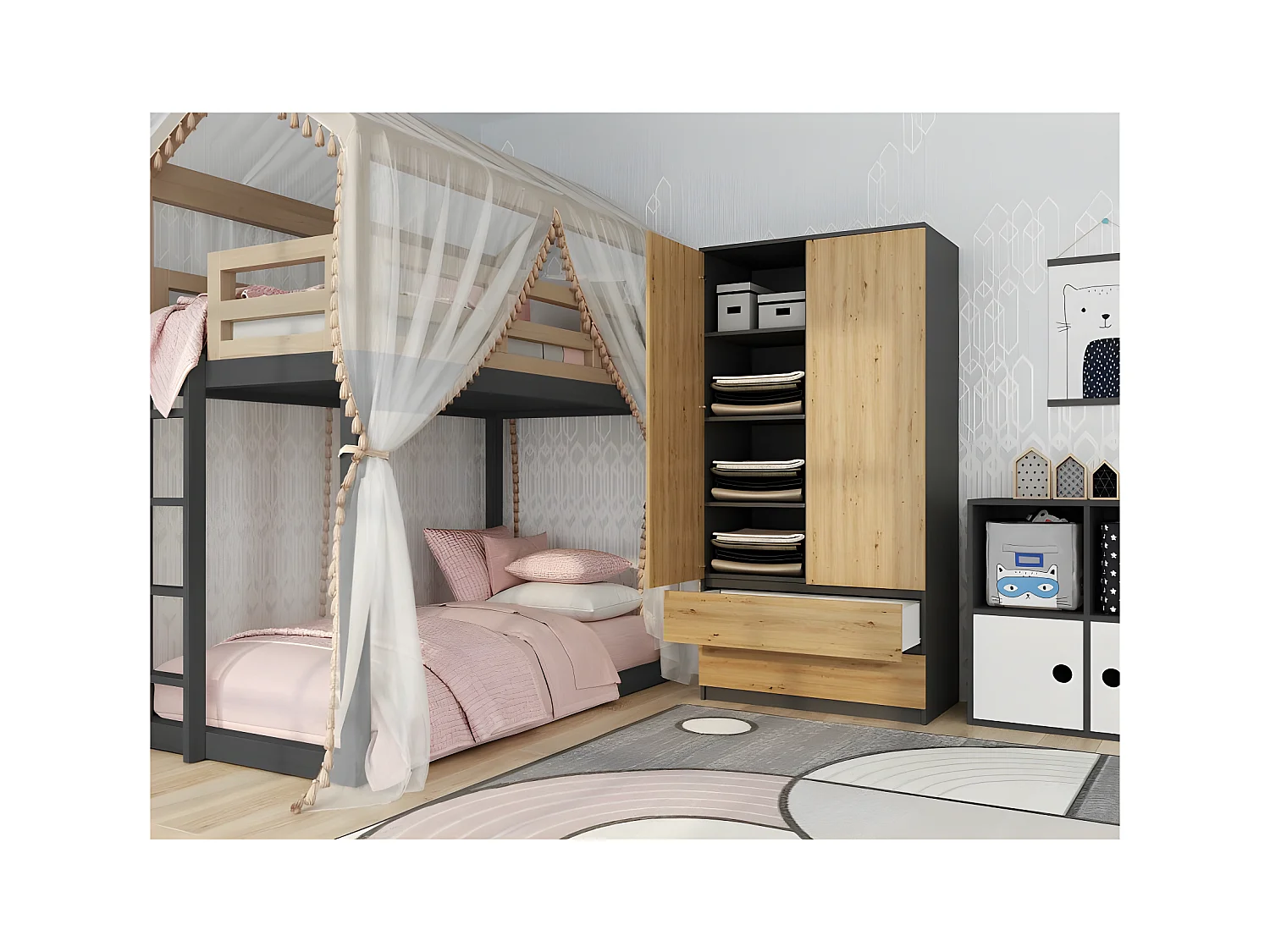 TURIN - Armario de dormitorio de estilo moderno - Armario multifunción - 2 puertas + 2 cajones - Vestidor