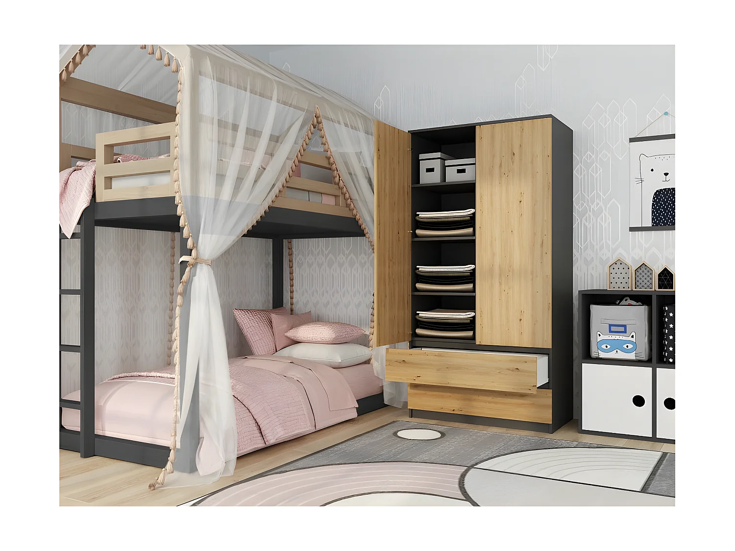 TURIN - Armario de dormitorio de estilo moderno - Armario multifunción - 2 puertas + 2 cajones - Vestidor