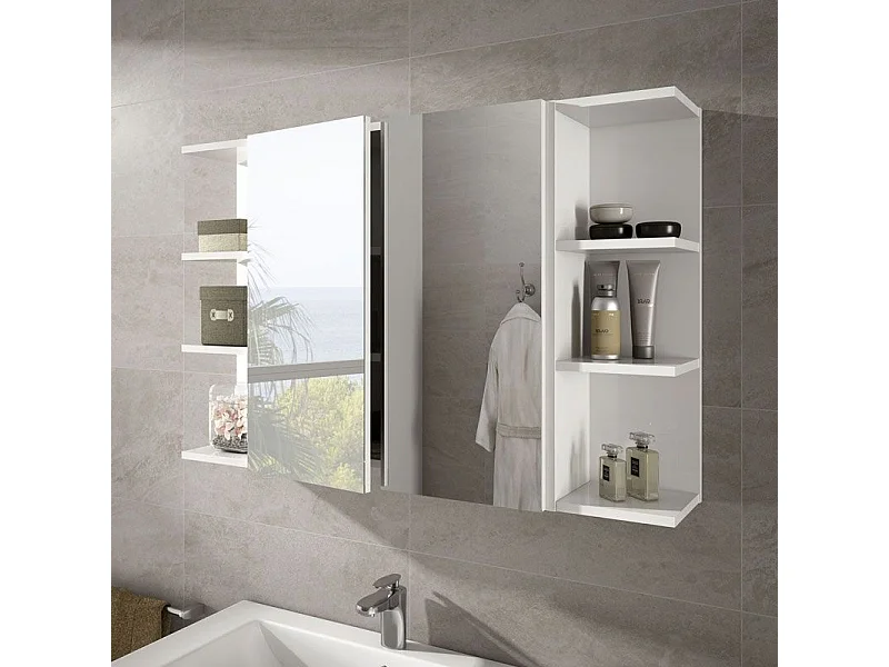 Biały błyszczący moduł łazienkowy narożny z 3 półkami dla optymalnego przechowywania