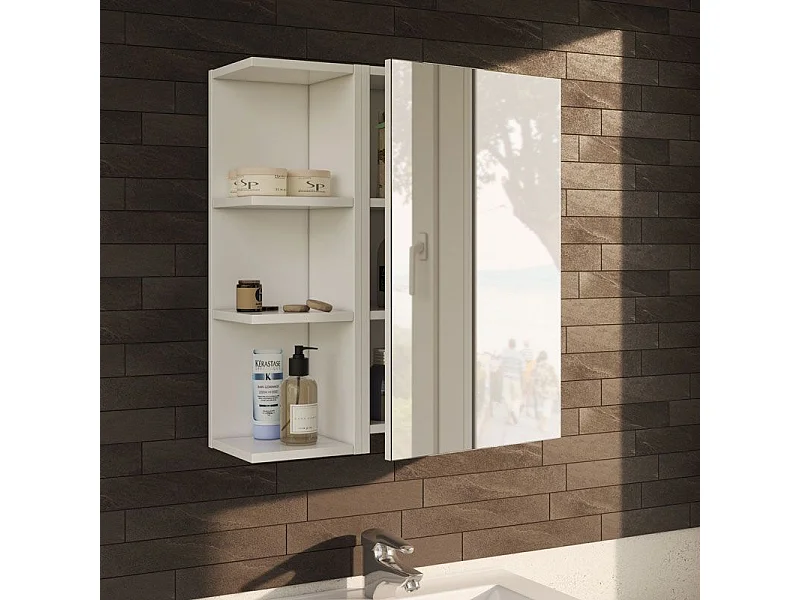 Biały błyszczący moduł łazienkowy narożny z 3 półkami dla optymalnego przechowywania