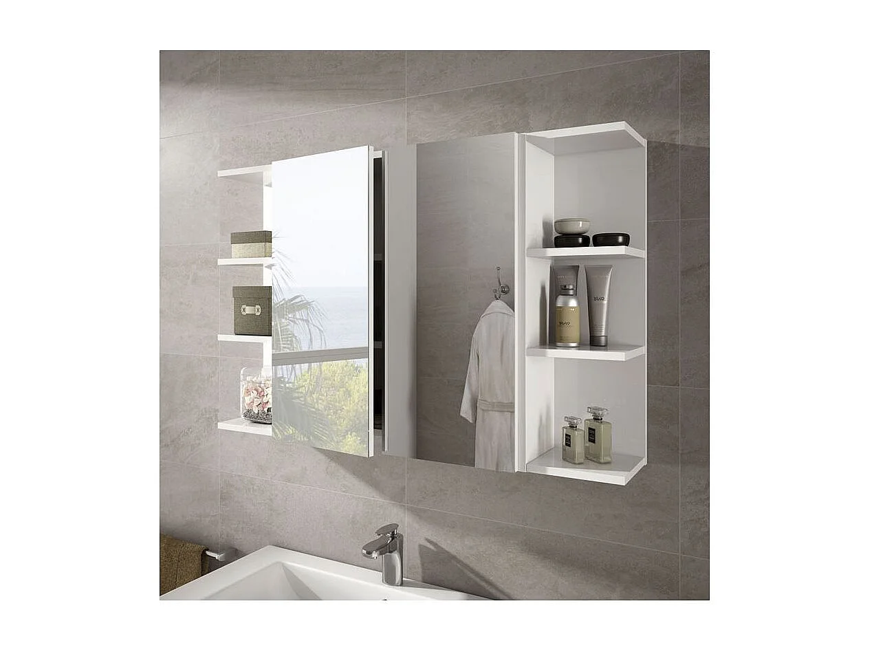 Módulo de baño rinconero blanco brillante avec 3 étagères pour un rangement optimal