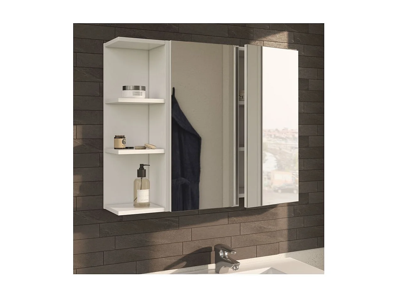 Módulo de baño rinconero blanco brillante avec 3 étagères pour un rangement optimal