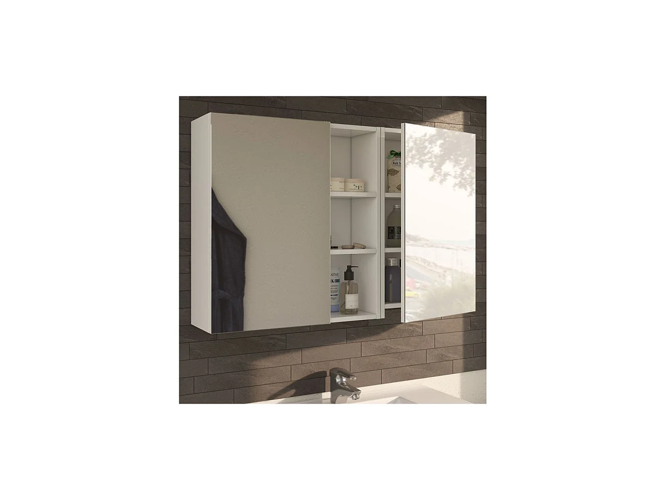 Étagère d'angle auxiliaire Noa pour salle de bain contemporaine blanche 65 x 20 x 21 cm