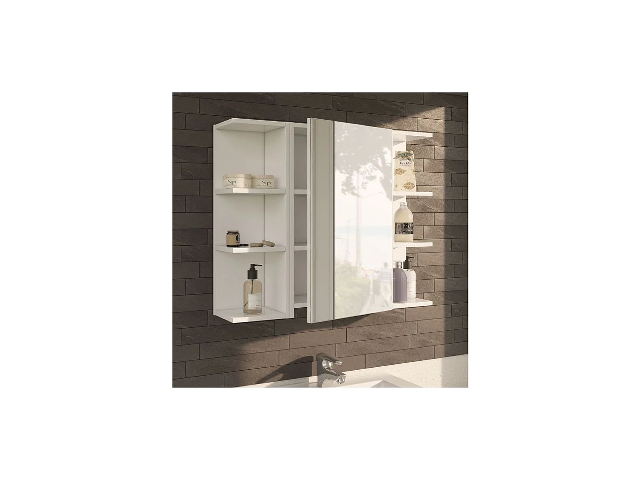 Étagère d'angle auxiliaire Noa pour salle de bain contemporaine blanche 65 x 20 x 21 cm