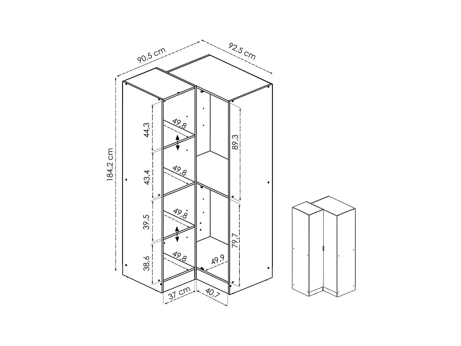 Armario esquinero Essen 2 puertas blanco 184,2x92,5x90,5 cm