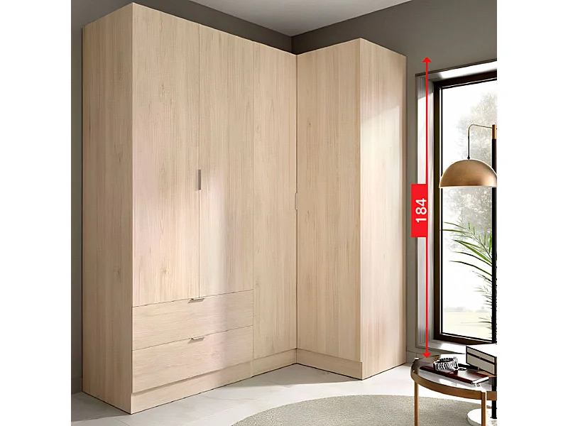 Armario esquinero Essen 2 módulos 4 puertas natural 184x174x91 cm