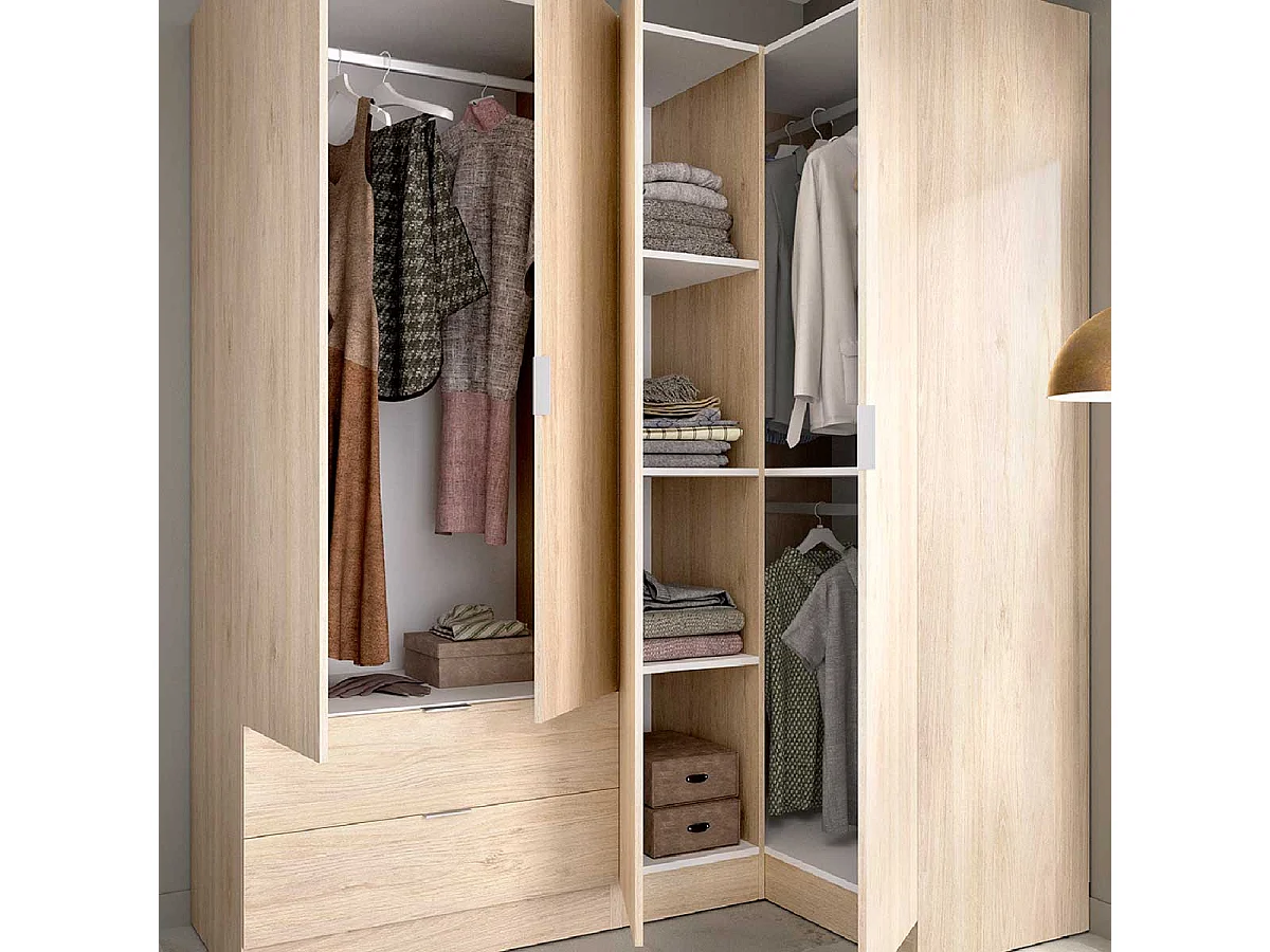 Armario esquinero Essen 2 módulos 4 puertas natural 184x174x91 cm